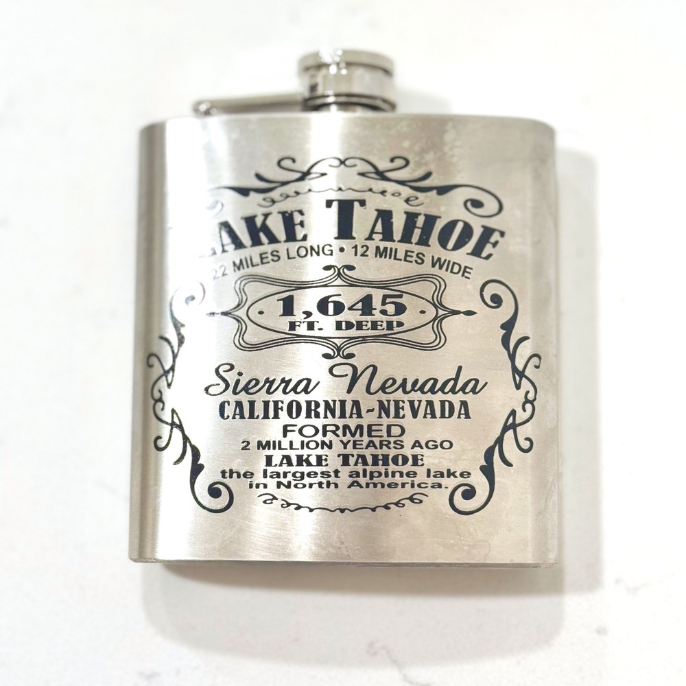 Lake Tahoe Sierra Nevada Stainless Steel‎ 6 oz Hip Flask Silver Souvenir